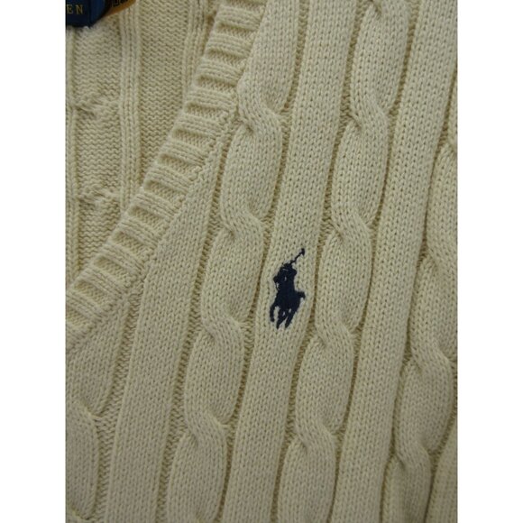 Ralph Lauren Polo Sweater Medium Cream Pullover Cable Knit Pony - Picture 4 of 11